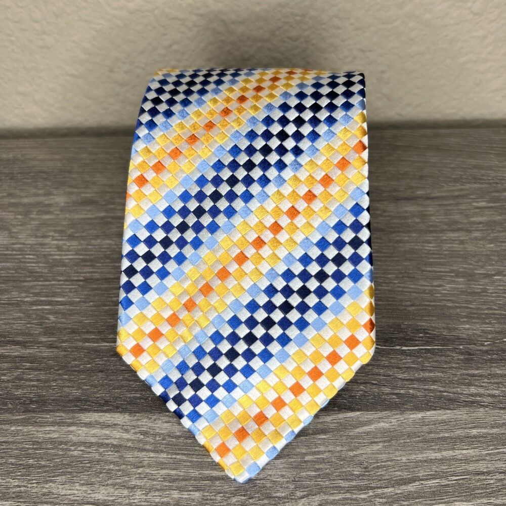 Missoni Cravatte Mens Luxury Silk Tie Blue Yellow Check Stripe Designer Colorful